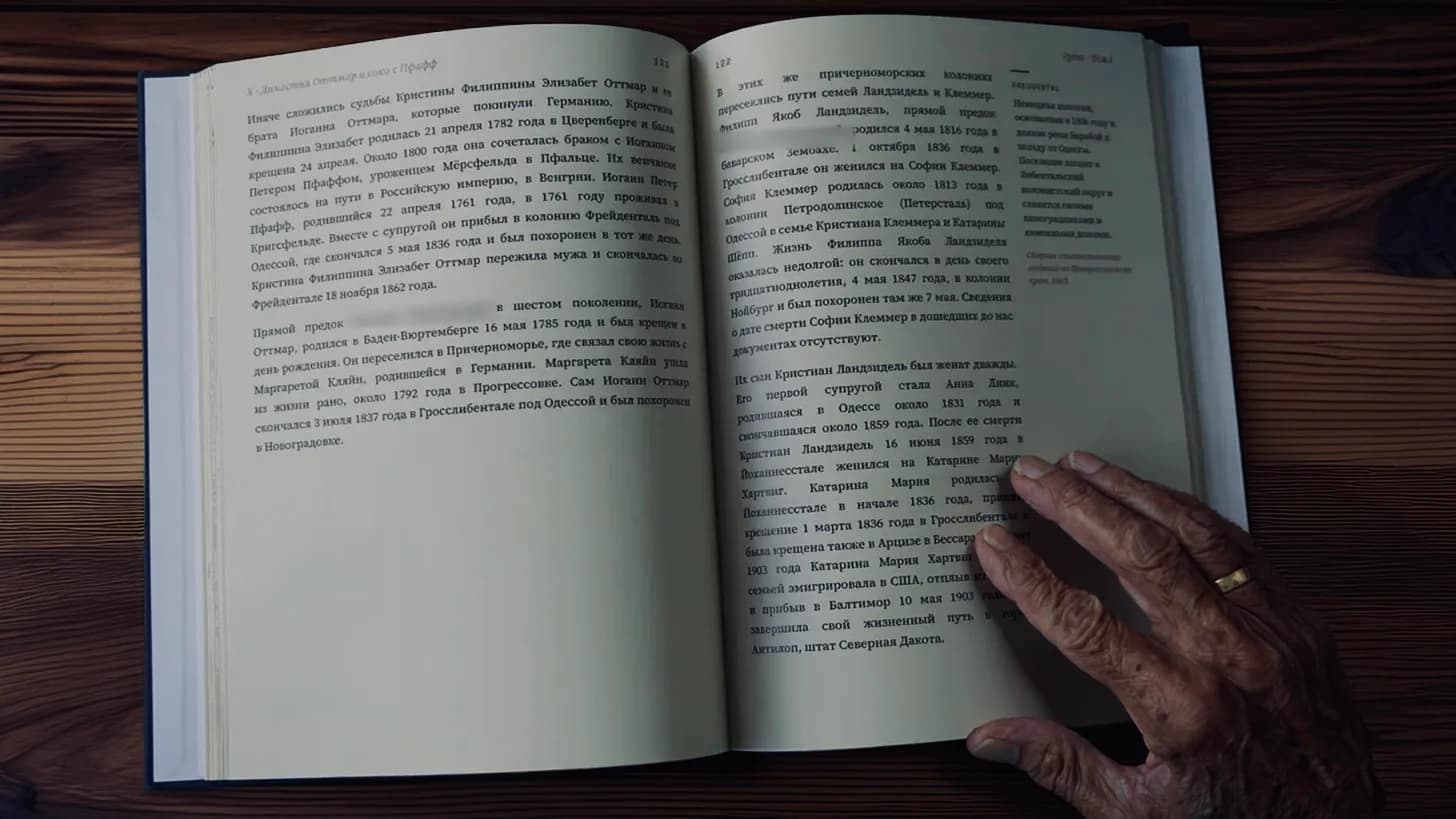 The printed Heirloom book, open at a spread