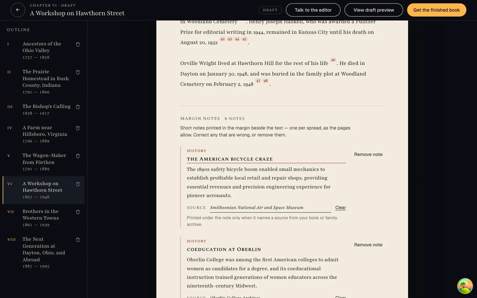 Correcting the text of a chapter in the 7gens editor